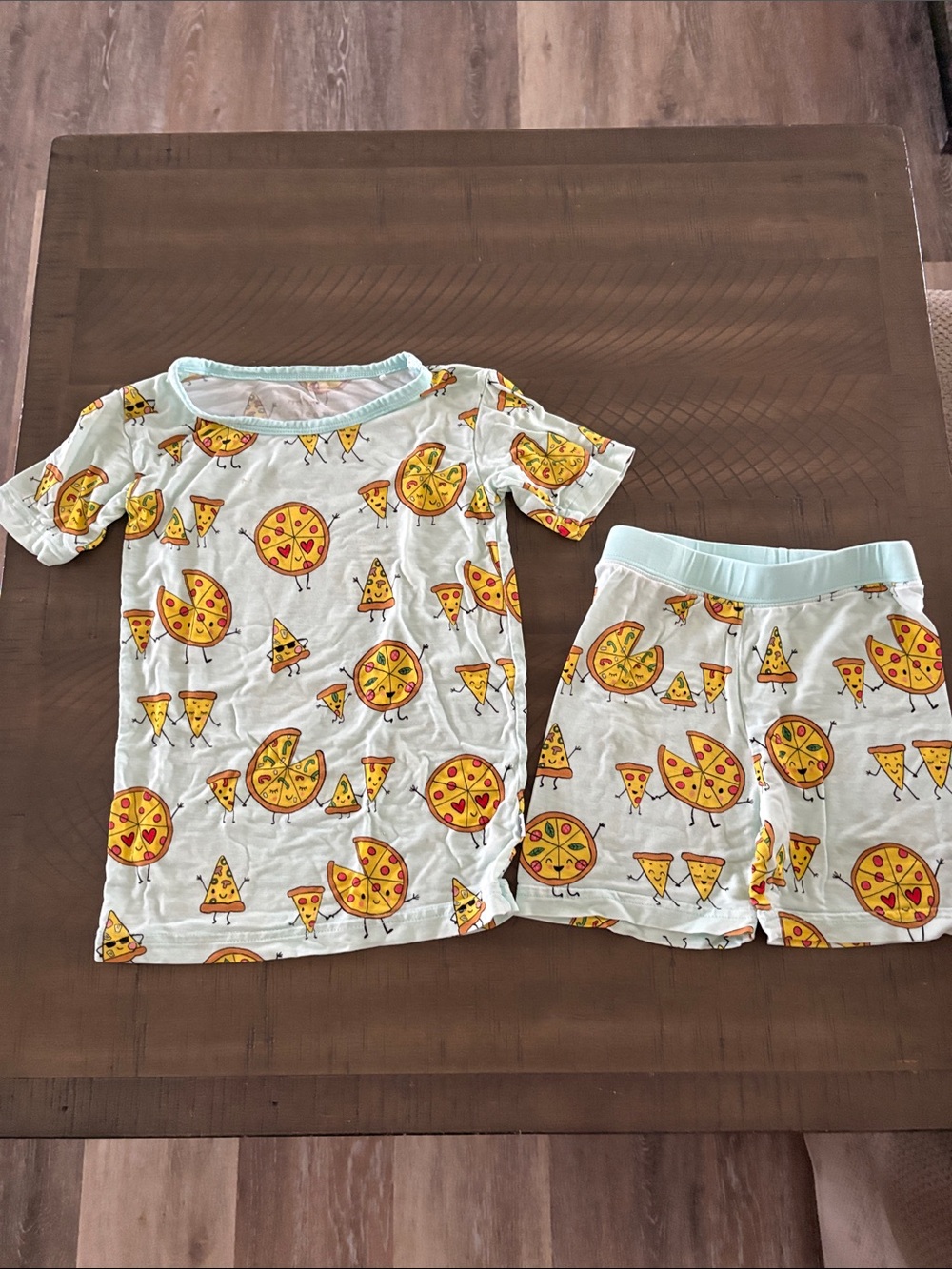 Little sleepies Light Aqua Pizza Print Kids Pajama Set